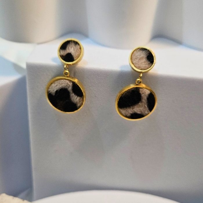 Σκουλαρίκια Κουμπωτά Round Spots Λεοπάρ - Χρυσό - Image 2