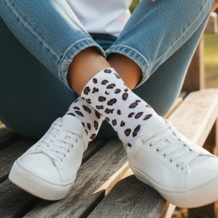 Κάλτσες Unisex Ψηλές Λεοπάρ - Λευκό - Image 2