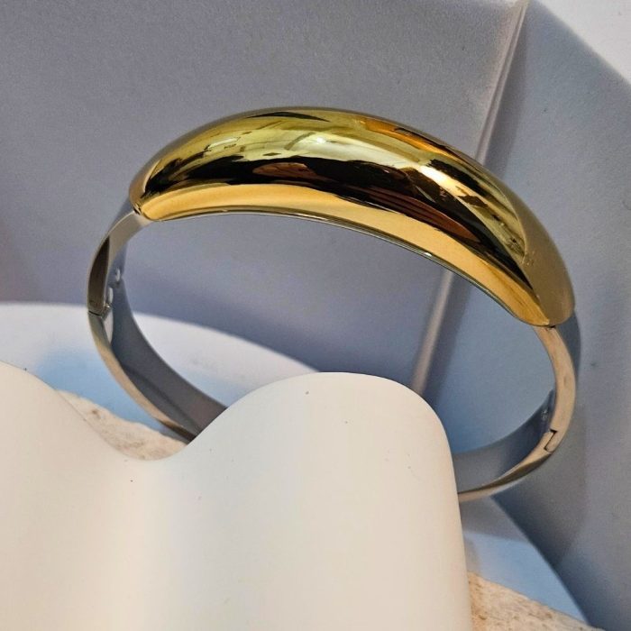 Βραχιόλι Σταθερό με Χρυσή Πλακέτα – Δίχρωμο - Image 2