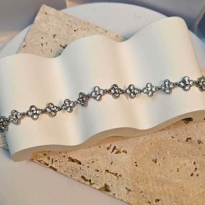 Βραχιόλι Αλυσίδα με Σταυρουδάκια και Στρας - Ασημί - Image 2