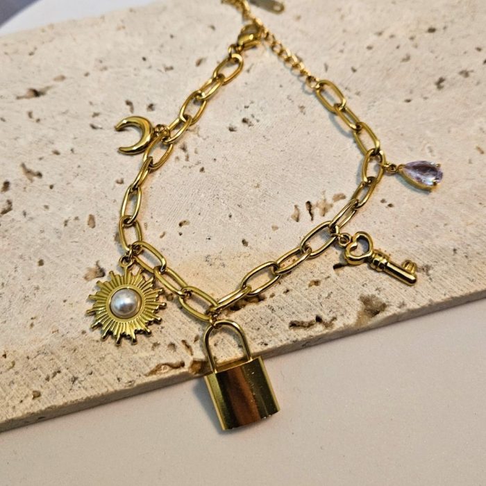 Βραχιόλι Αλυσίδα με Charms Padlock - Χρυσό - Image 2