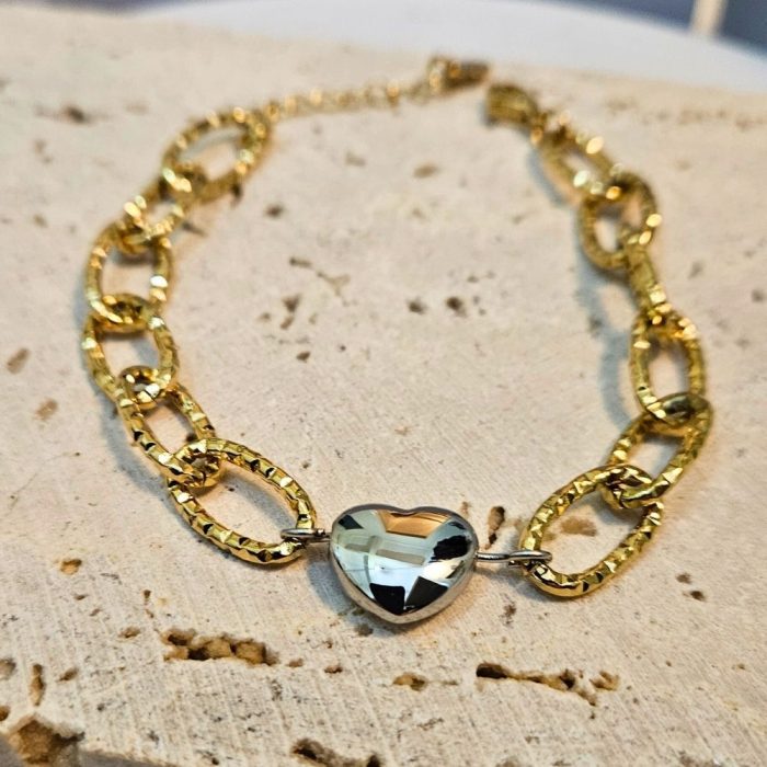 Βραχιόλι Αλυσίδα με Ασημί Καρδιά - Χρυσό - Image 2