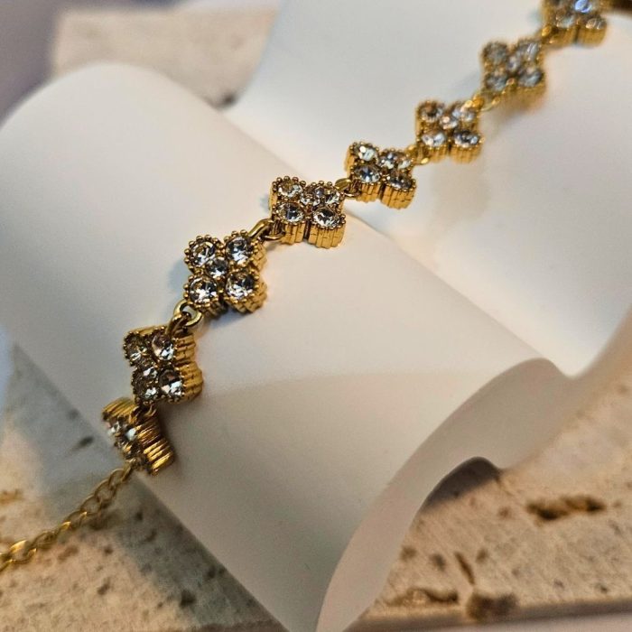 Βραχιόλι Αλυσίδα με Σταυρουδάκια και Στρας - Χρυσό - Image 2