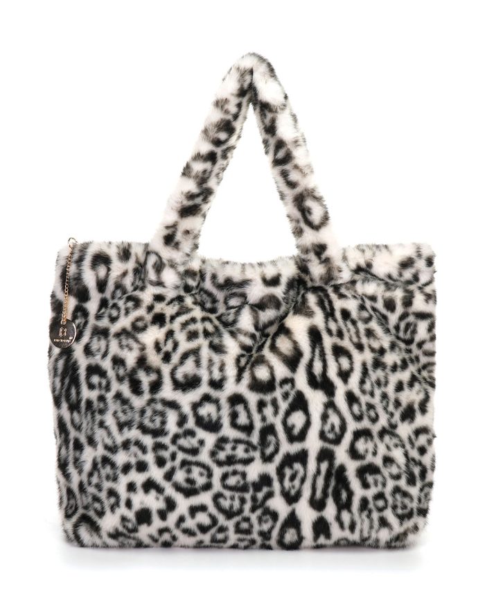 Γούνινη τσάντα ώμου XY-2408 - Ασπρο/Μαύρο - Image 2