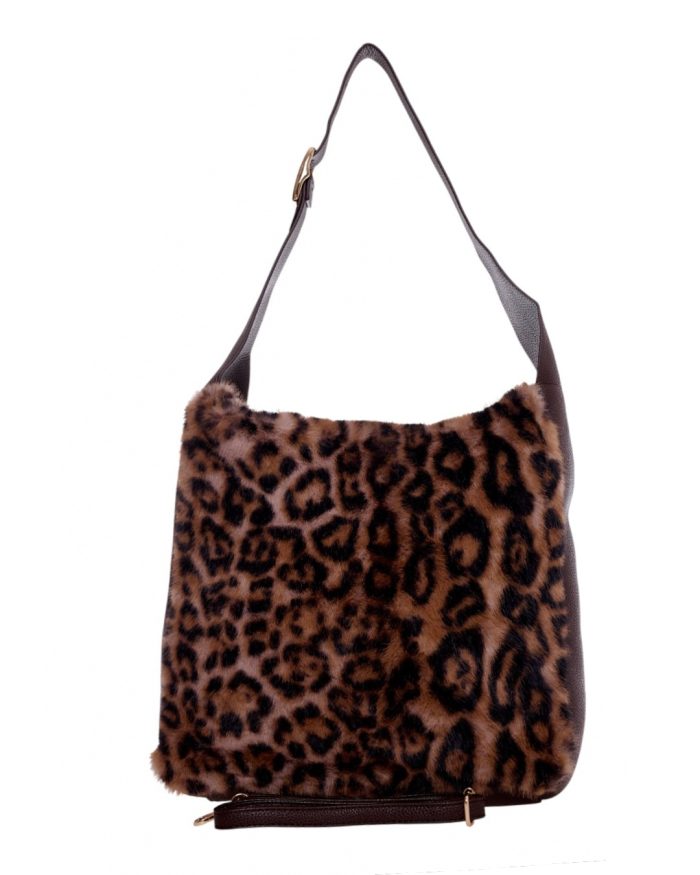 Γούνινη τσάντα ώμου XY-2515 - Animal Print - Image 2