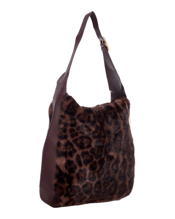 Γούνινη τσάντα ώμου XY-2515 - Σκούρο Καφέ - Image 3