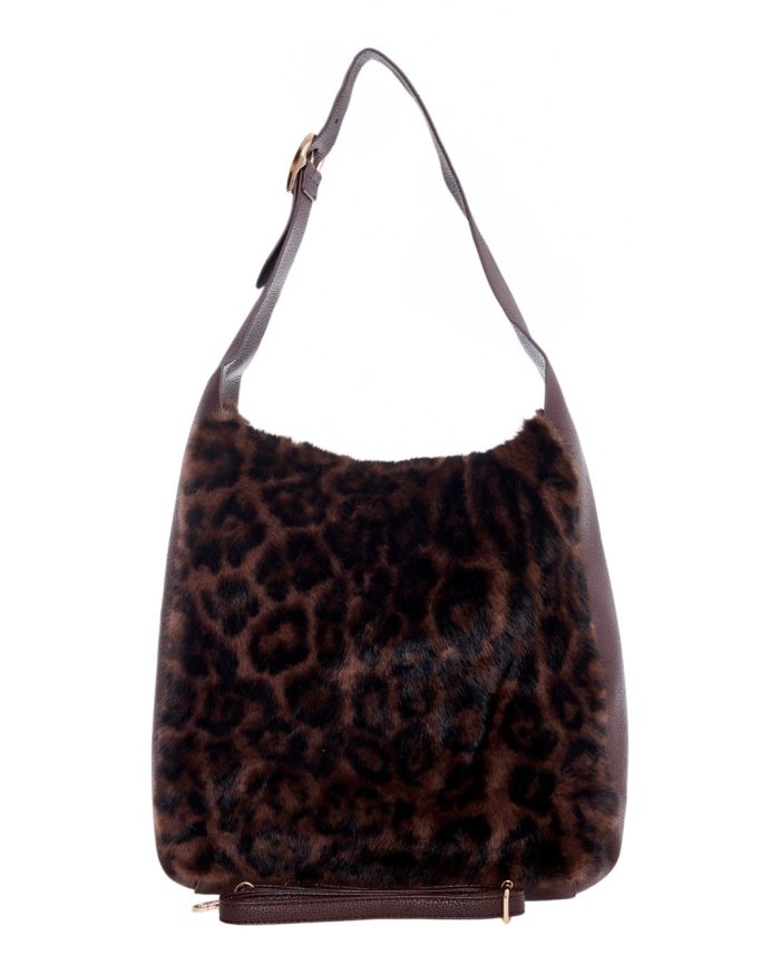 Γούνινη τσάντα ώμου XY-2515 - Σκούρο Καφέ - Image 2