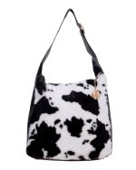 Γούνινη τσάντα ώμου XY-2515 - Ασπρο/Μαύρο