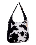 Γούνινη τσάντα ώμου XY-2515 - Ασπρο/Μαύρο - Image 2