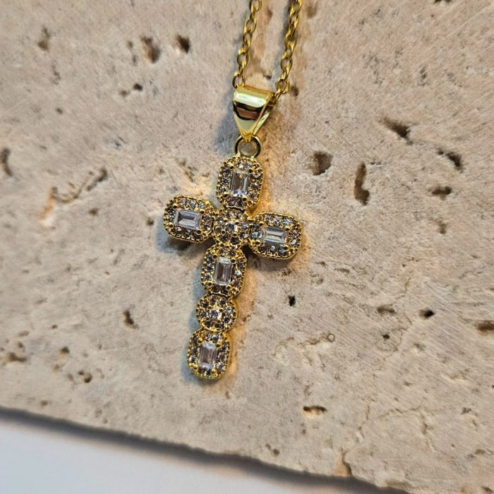 Κολιέ Σταυρός με Ζιργκόν - Χρυσό - Image 2
