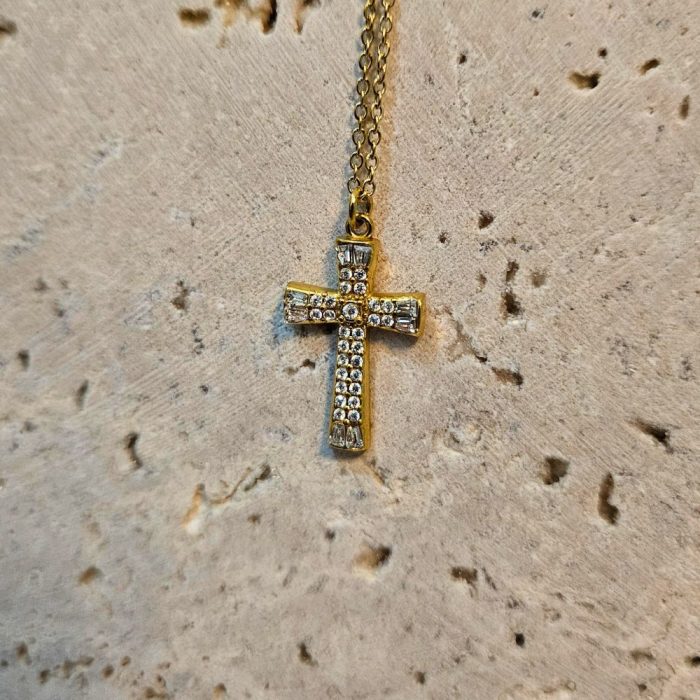 Κολιέ Σταυρός Miriam με Στρας - Χρυσό - Image 2