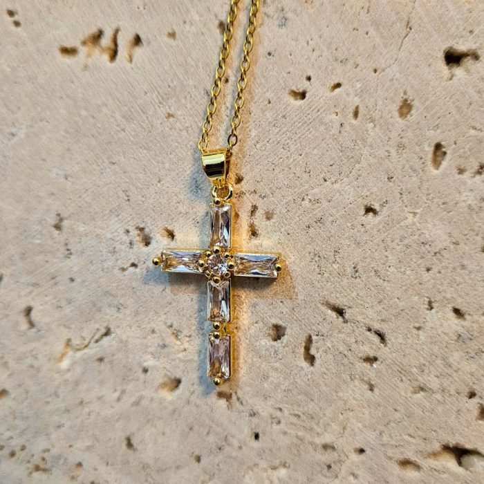 Κολιέ Σταυρός Mary με Πέτρες - Χρυσό - Image 2