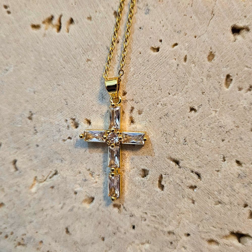 KOLIE-STAVROS-ATSALI-XRISO-ASIMI-KOSMIMA-ONLINE (15) Κολιέ Σταυρός Mary με Πέτρες - Χρυσό - Image 1