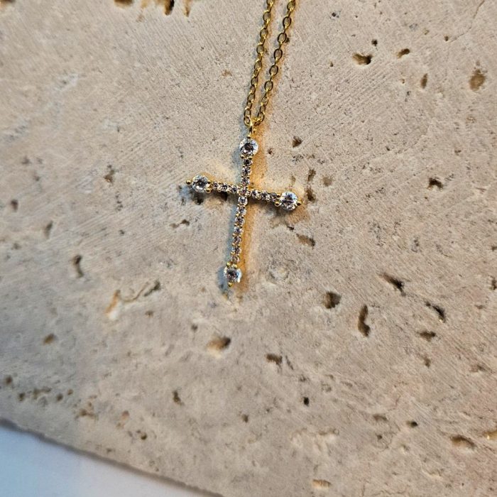 Κολιέ Σταυρός Persian με Στρας - Χρυσό - Image 2