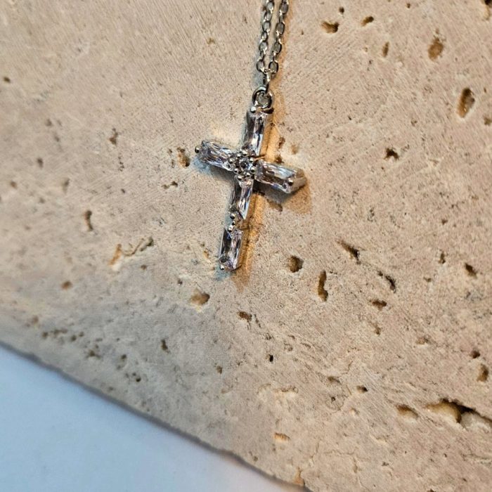Κολιέ Σταυρός Martha με Πέτρες – Ασημί - Image 2