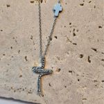 Κολιέ Αλυσίδα Wavy Σταυρός με Στρας - Ασημί