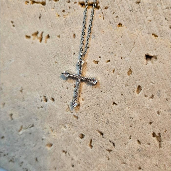 Κολιέ Σταυρός Persian με Στρας - Ασημί - Image 2
