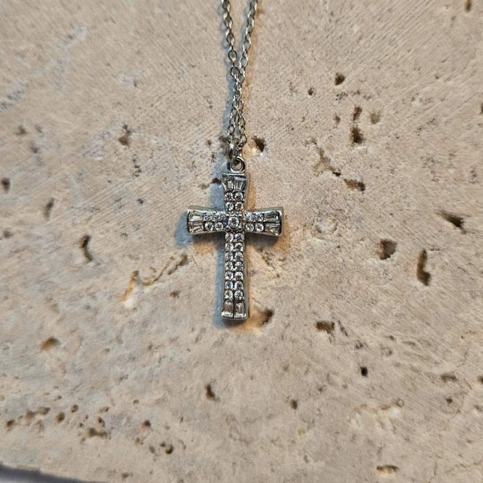 Κολιέ Σταυρός Miriam με Στρας - Ασημί - Image 2