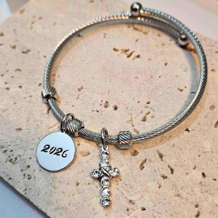 Βραχιόλι Γούρι 2026 Open Σταυρουδάκι με Στρας - Ασημί - Image 2