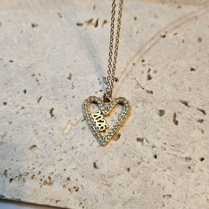 Κολιέ Γούρι 2026 Pointy Heart με Στρας - Χρυσό - Image 2