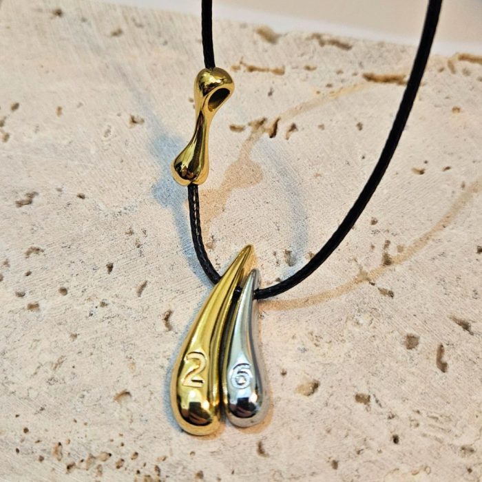 Κολιέ Drops με Κορδόνι και Κομποκρύπτη - Δίχρωμο - Image 2