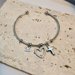 Βραχιόλι Γούρι 2026 Open Σταυρουδάκι και Καρδιά με Στρας - Ασημί