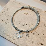 Βραχιόλι Γούρι 2026 Open με Κρεμαστή Καρδιά και Σταυρό - Ασημί