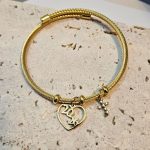 Βραχιόλι Γούρι 2026 Open Πλεκτό Καρδιά και Σταυρουδάκι - Χρυσό