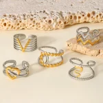 Δαχτυλίδι Ρυθμιζόμενο Angular Dots - Δίχρωμο - Image 2