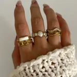 Δαχτυλίδι Ρυθμιζόμενο Thalia Λευκή Πέτρα - Χρυσό - Image 2