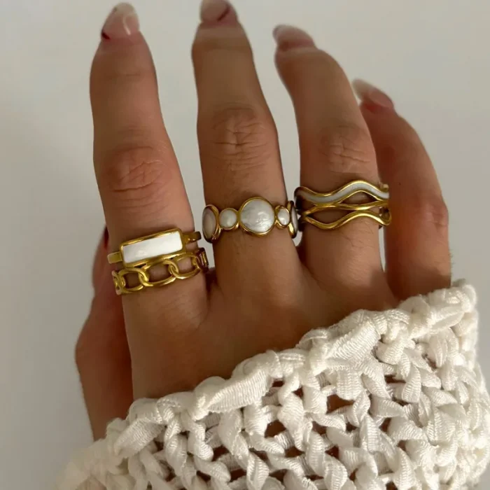 Δαχτυλίδι Ρυθμιζόμενο Thalia Λευκή Πέτρα - Χρυσό - Image 2