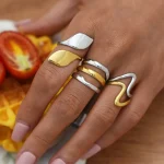 Δαχτυλίδι Ρυθμιζόμενο Double Leaf - Δίχρωμο - Image 3