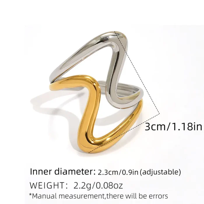 Δαχτυλίδι Ρυθμιζόμενο Wavy - Δίχρωμο - Image 3