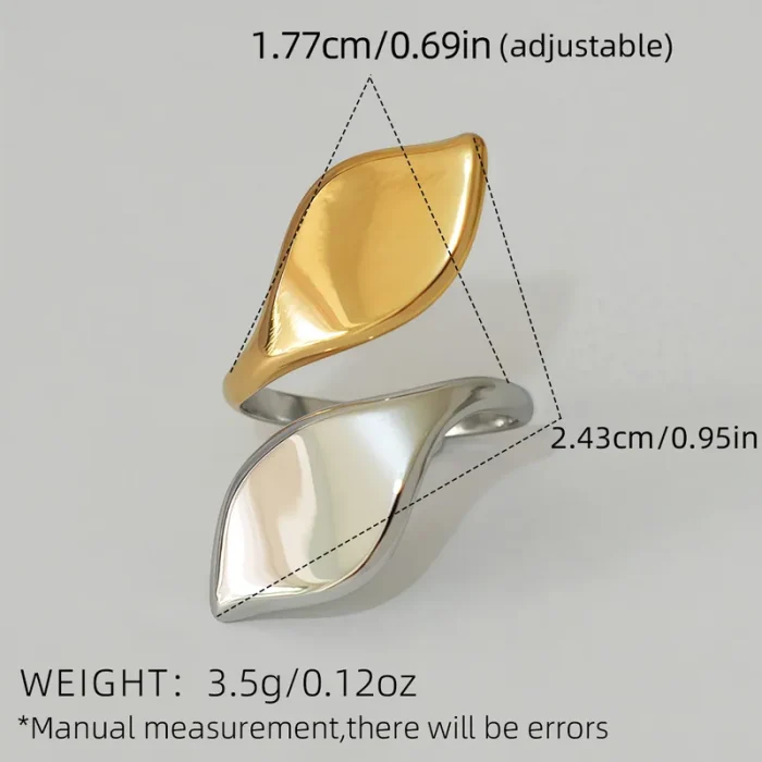 Δαχτυλίδι Ρυθμιζόμενο Double Leaf - Δίχρωμο - Image 4