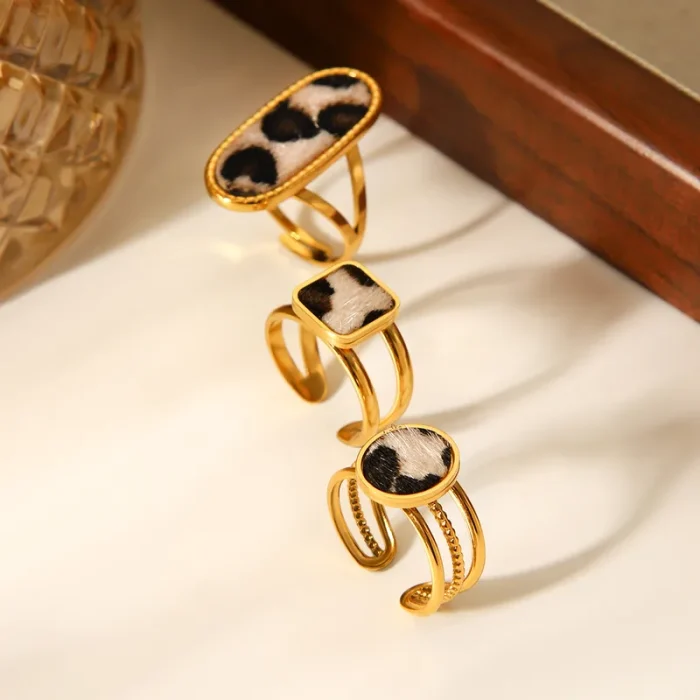 Δαχτυλίδι Ρυθμιζόμενο Square Χνουδωτό Λεοπάρ - Χρυσό - Image 4