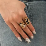 Δαχτυλίδι Ρυθμιζόμενο Οβάλ Χνουδωτό Λεοπάρ - Χρυσό - Image 4