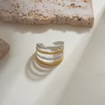 Δαχτυλίδι Ρυθμιζόμενο Ανάγλυφο Thin Wired - Δίχρωμο - Image 2