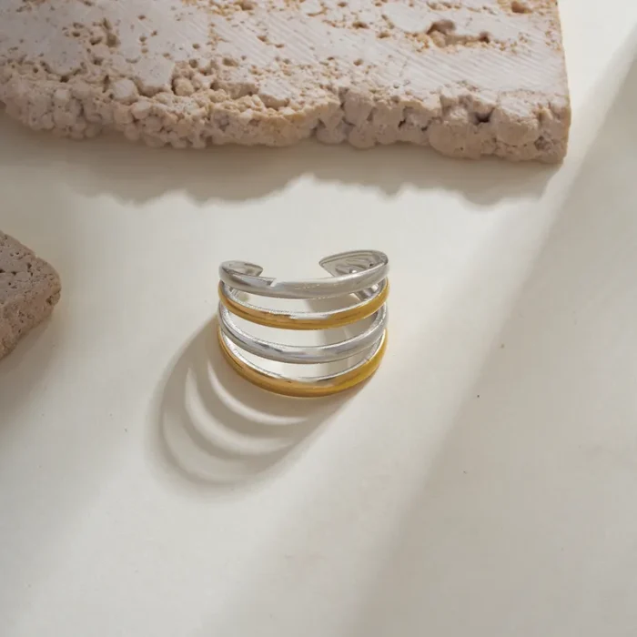 Δαχτυλίδι Ρυθμιζόμενο Ανάγλυφο Thin Wired - Δίχρωμο - Image 2