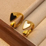 Δαχτυλίδι Ρυθμιζόμενο Double Heart Μαύρη Πέτρα - Χρυσό - Image 2