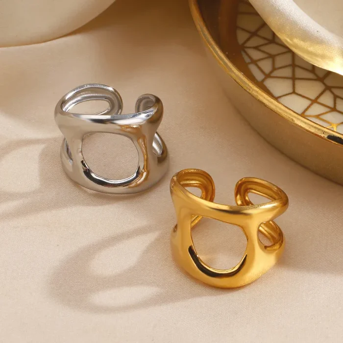 Δαχτυλίδι Ρυθμιζόμενο Round Hole - Ασημί - Image 2