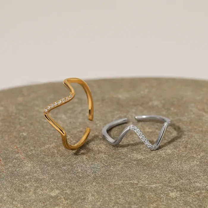 Δαχτυλίδι Ρυθμιζόμενο Thin Curve με Στρας - Χρυσό - Image 2