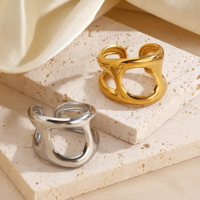 Δαχτυλίδι Ρυθμιζόμενο Round Hole - Χρυσό - Image 3