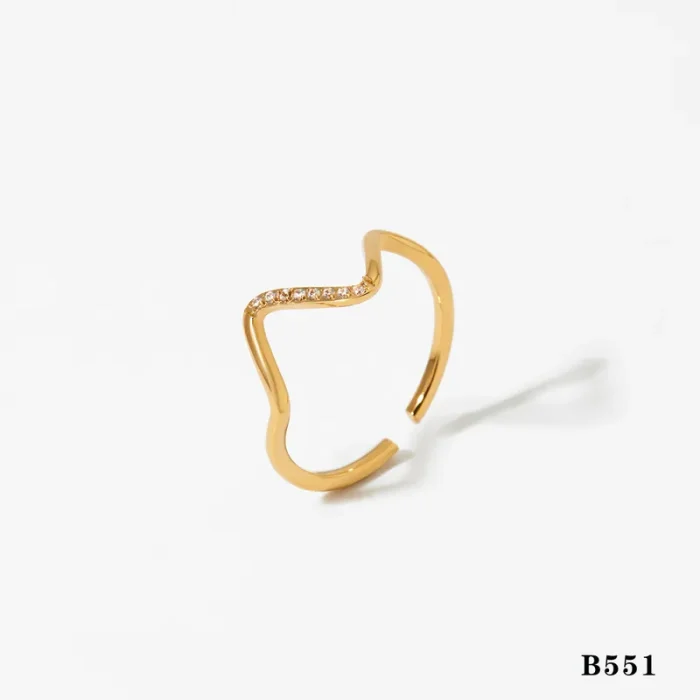 Δαχτυλίδι Ρυθμιζόμενο Thin Curve με Στρας - Χρυσό - Image 4