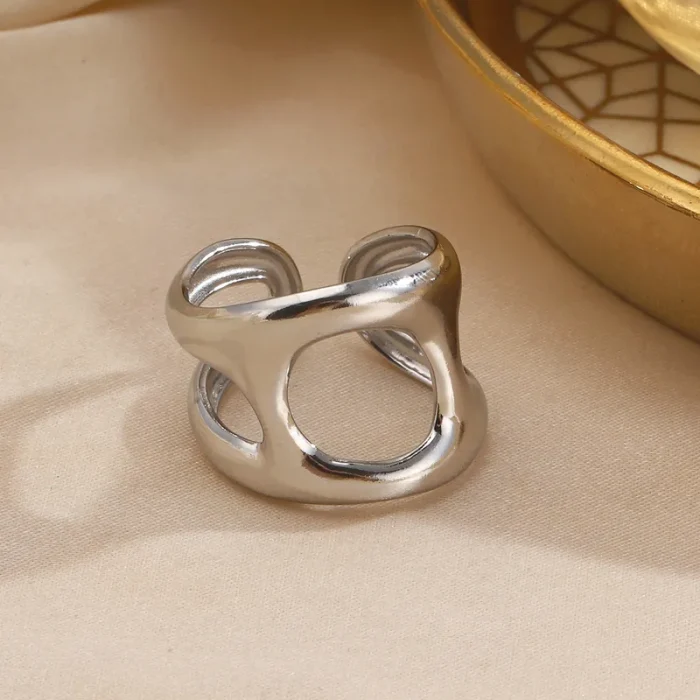 Δαχτυλίδι Ρυθμιζόμενο Round Hole - Ασημί - Image 3