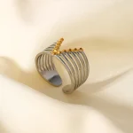 Δαχτυλίδι Ρυθμιζόμενο Angular Dots - Δίχρωμο