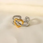 Δαχτυλίδι Ρυθμιζόμενο Crossed Heart - Δίχρωμο