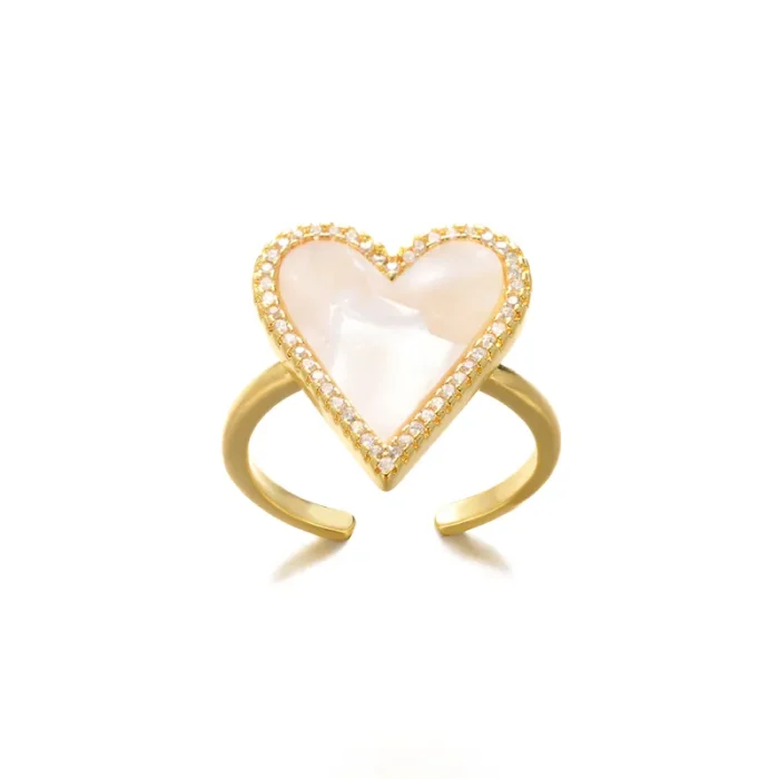 Δαχτυλίδι Ρυθμιζόμενο Καρδιά Λευκή Πέτρα και Στρας - Χρυσό - Image 2