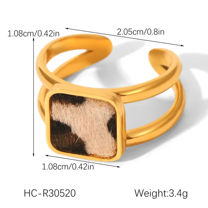 Δαχτυλίδι Ρυθμιζόμενο Square Χνουδωτό Λεοπάρ - Χρυσό - Image 3
