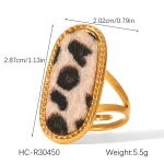 Δαχτυλίδι Ρυθμιζόμενο Οβάλ Χνουδωτό Λεοπάρ - Χρυσό - Image 3