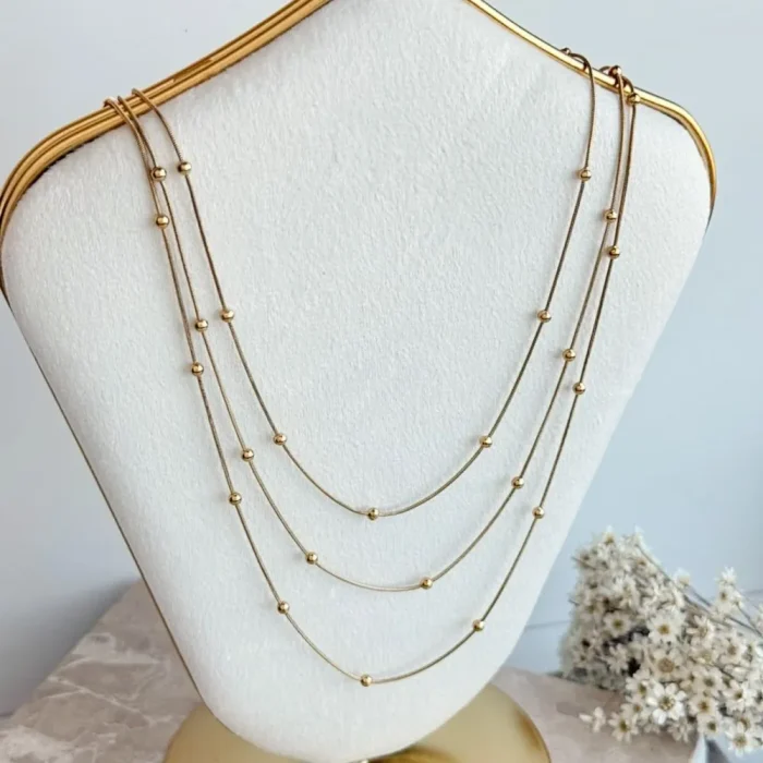 Κολιέ με Μπίλιες Τριπλό - Δίχρωμο - Image 3